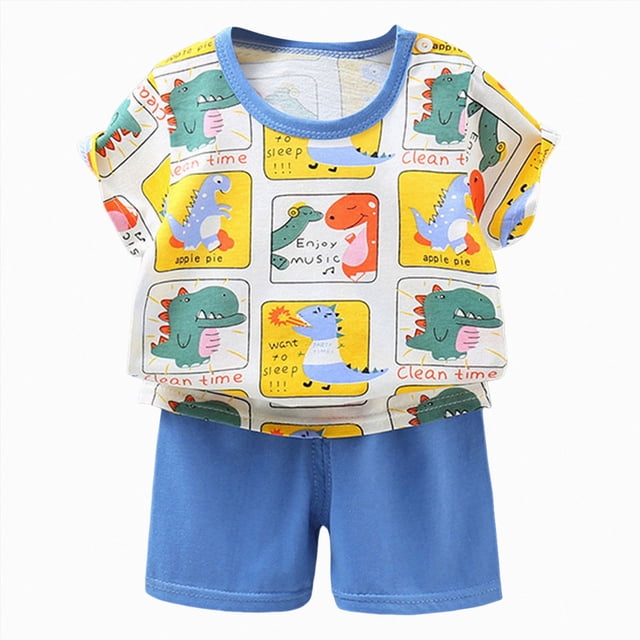 COMVALUE Pyjama Garçon 2 Pcs Ensemble Court Tenue de Nuit (Bleu, 3-4 Ans)