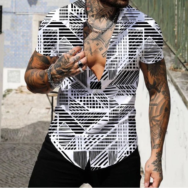Chemise à Manches Courtes Style Britannique Décontractée Imprimée 3D d'Été pour Hommes