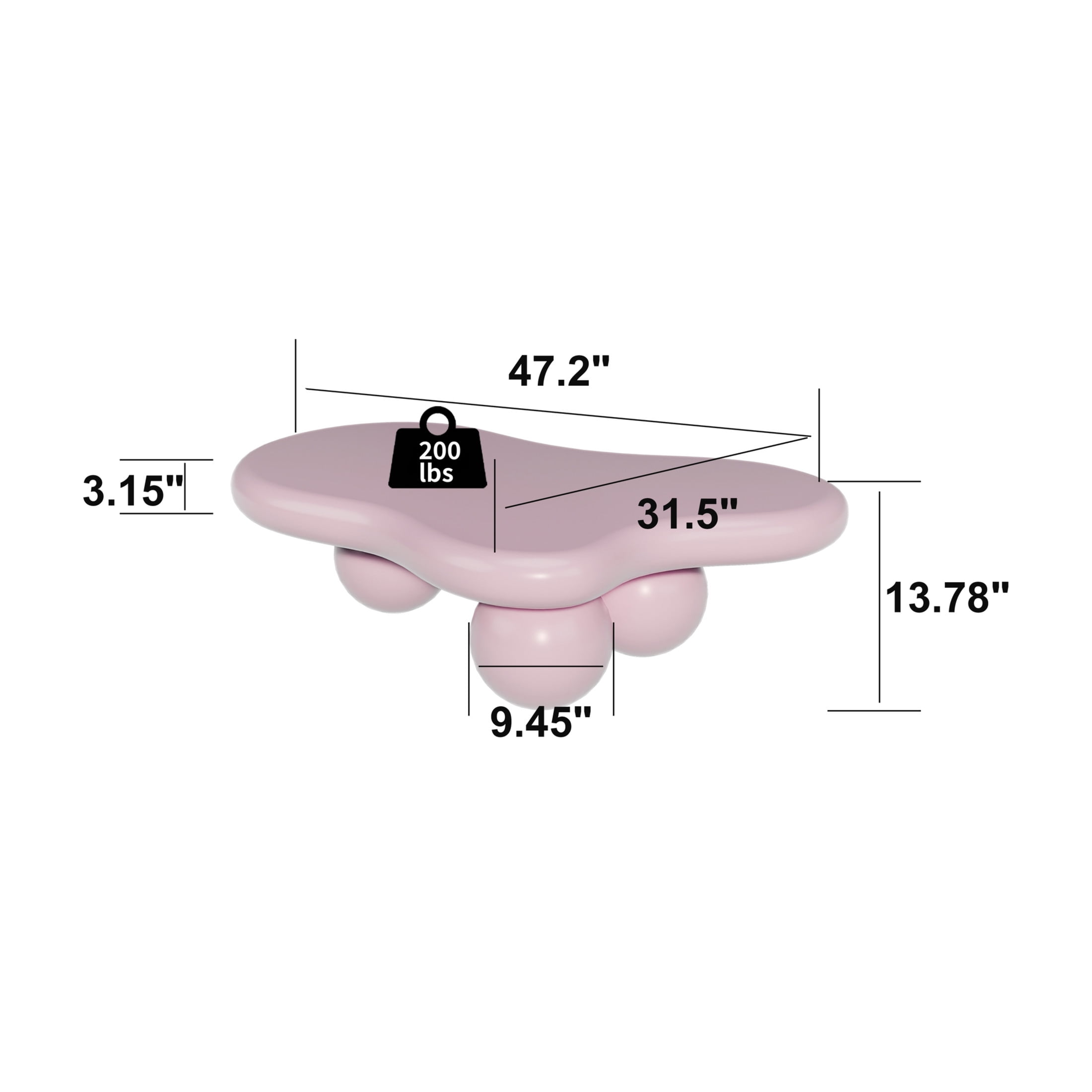 Noble House 47" Cloud Shaped Coffee Table with Ball Legs, Modern Aesthetic Accent Table for Living Room, Pink