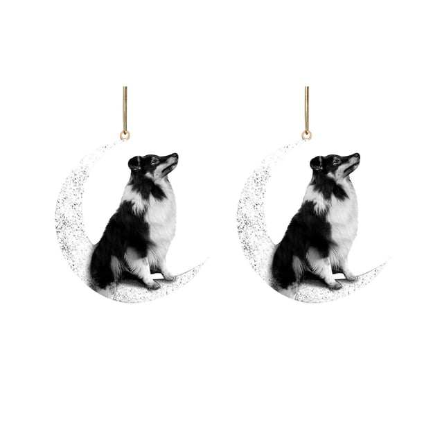 Iron Art Siéntese en la luna Lovely Dog Moon Ornament para los amantes de los perros Christmas Tree Pendent 2PC Wmkox8yii gf6356