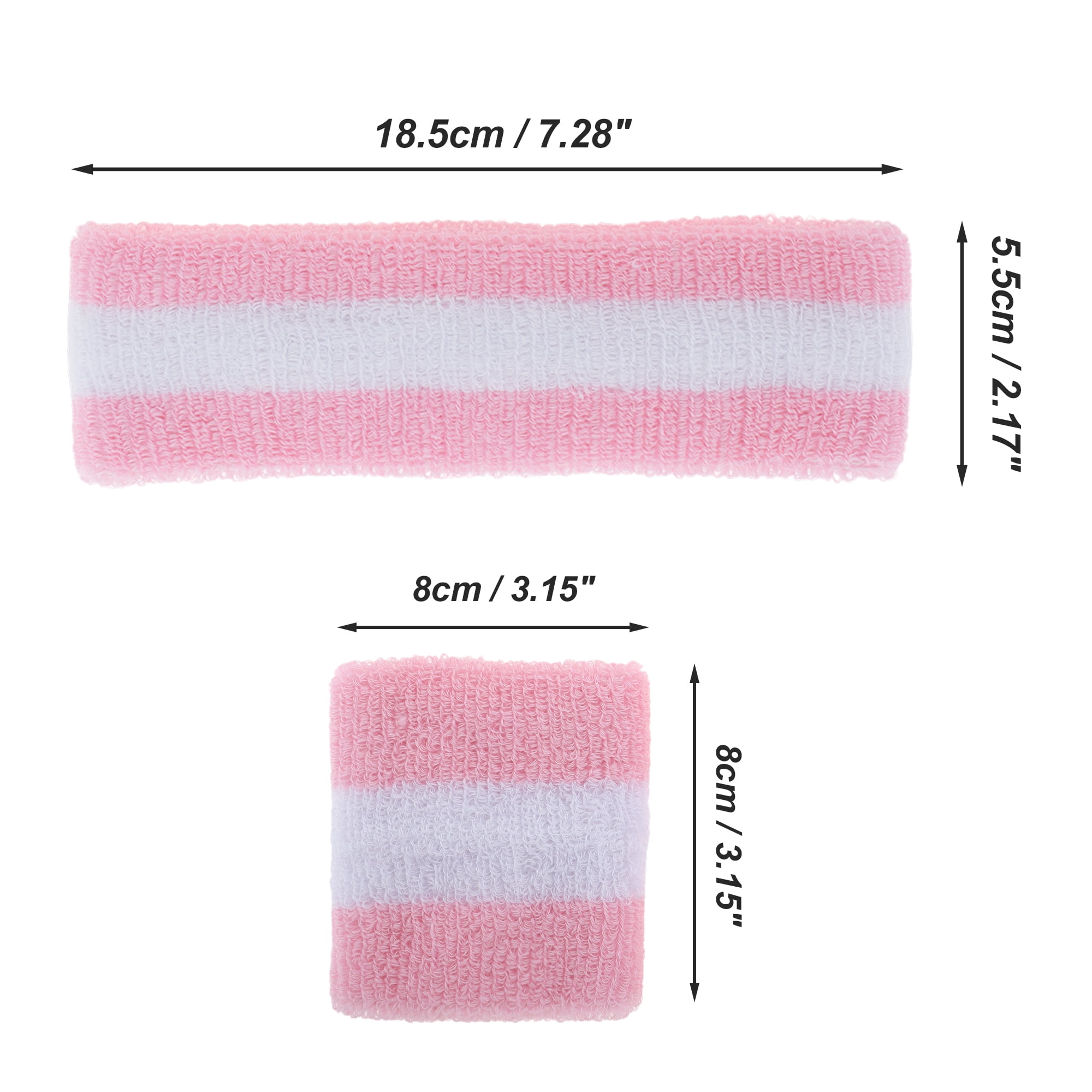 Unique Bargains 3Pcs Headband with Wristband Sweat Headband Pink White
