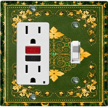 Metal Light Switch Plate Cover Elegant Starry Night Yellow Leaf Damask Green Frame FRA023