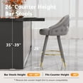 thumbnail image 3 of Solfway Swivel Bar Stools Set of 2, Counter Height Bar Stools with Back, 26 inch Tufted Velvet Barstools for Kitchen Island with Wood Legs and Footrest, Gray, 3 of 11
