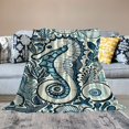 thumbnail image 2 of YANMS Ocean Life Coastal Throw Blanket: Soft Plush Velvet Calming of Blues Beige on White, Accent for Sofa Couch Chair Bed or Dorm (Coastal Shells), 2 of 6