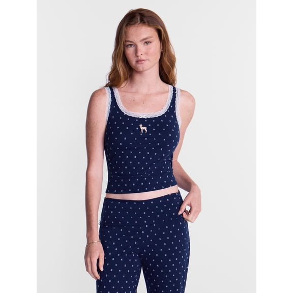 No Boundaries Cotton Blend Jersey Sleep Lace Tank Top, Women’s XXS-3X