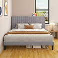 thumbnail image 6 of Papajet King Size Bed Frame with Velvet Upholstered Headboard & Wood Slats, Grey, 6 of 8