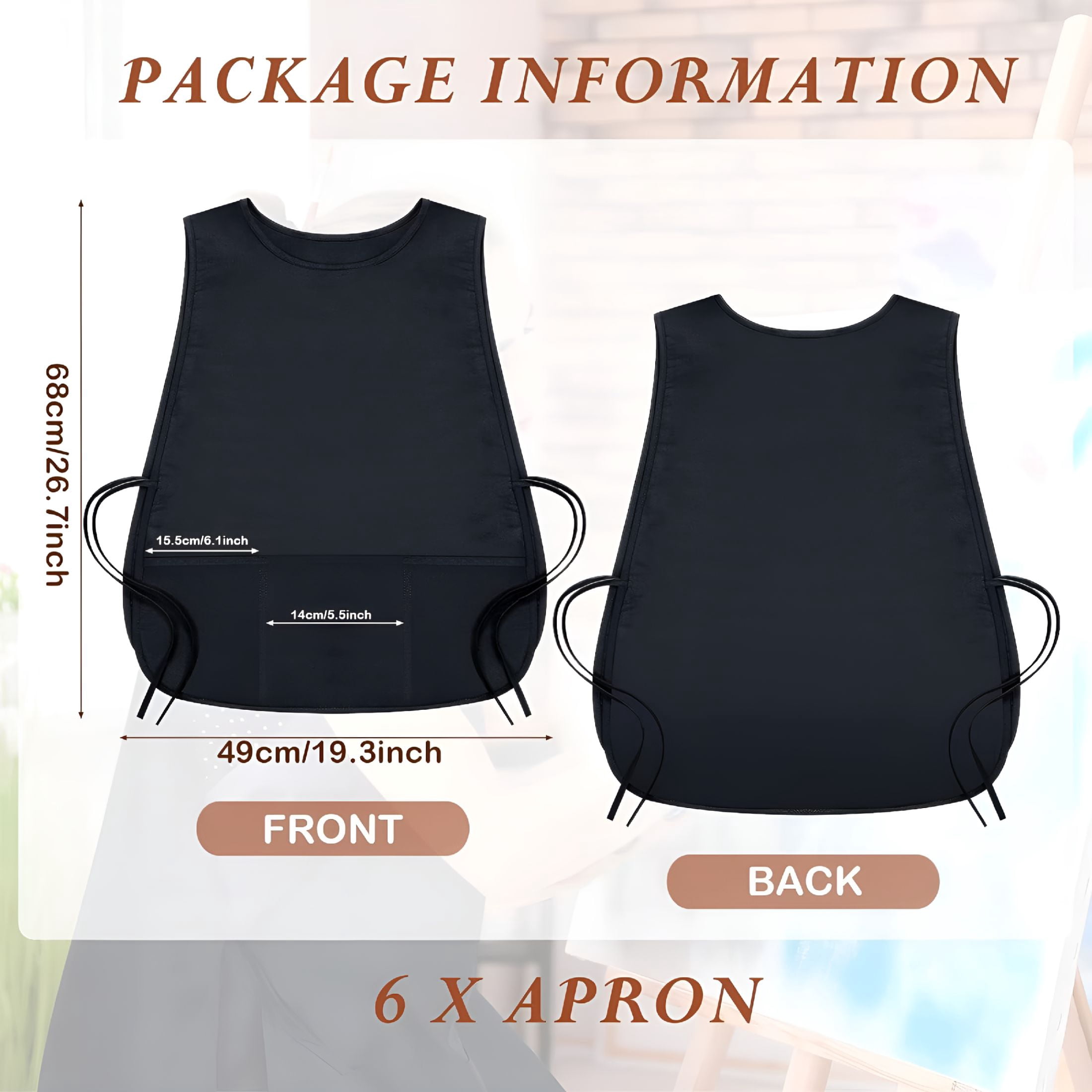 TELOLY 6 Pack Unisex Cobbler Apron Sleeveless Vest Cobbler Aprons for Women Men Smock Apron with 2 Pockets for Kitchen Cooking Restaurant BBQ Painting Crafting Barber Chefs Waiters, Black