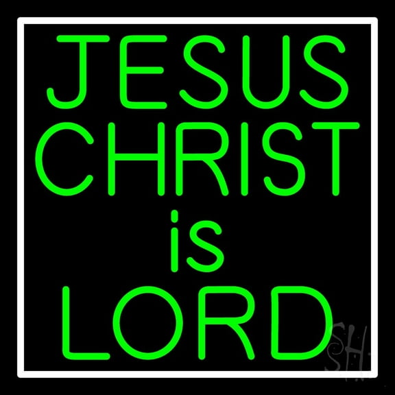 Green Jesus Christ Is Lord LED Neon Sign 24" Tall x 24" Wide - inches Black Square Cut Acrylic Backing, with Dimmer - Premium built indoor Sign for Home décor, Event, Religious place, Store interior.