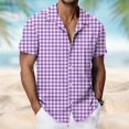 thumbnail image 2 of SAWOBUUN Mens Plaid Button Down Shirt Short Sleeve Casual Summer Dress Shirs Lightweight Beach Vacation Tops, 2 of 7