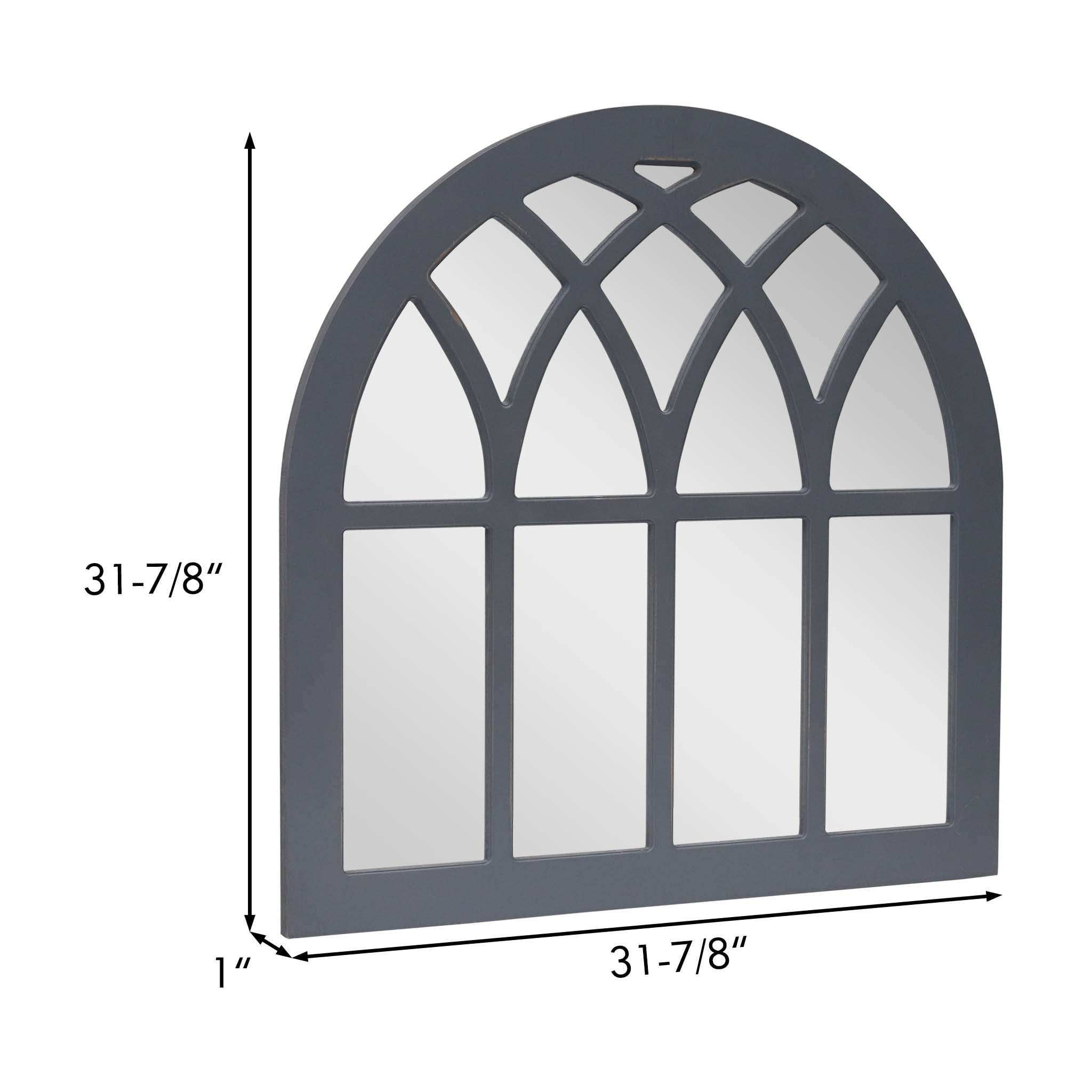 Parisloft Gray Cathedral Arch Wood Wall Mirror, Farmhouse Mirror, 31.875 x 31.875 inches