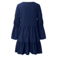 thumbnail image 5 of Sngxgn Women's Dress Deep V-Neck Long Sleeve Waist Tie Ruffle Mini Swing Skater Dresses(Navy,S), 5 of 5