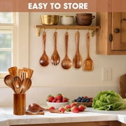 VUOHOEG 9 PCS Wooden Spoons for Cooking with Wide Utensil Heads, Teak Wooden Utensils Set