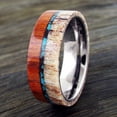 thumbnail image 2 of Tungsten Rings for Men Wedding Bands for Him Womens Wedding Bands for Her 8mm Sandalwood With Deer Antler and Turquoise, 2 of 6