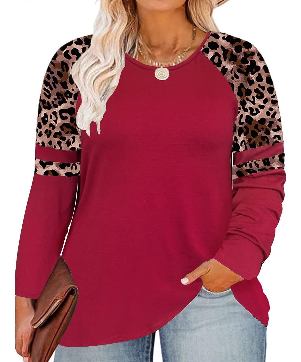 TIYOMI Plus Size Women's Long Sleeve Top – Colorblock Leopard Print Raglan Shirt, Loose Fit Tunic For Fall & Winter (XL-5XL) - View #7