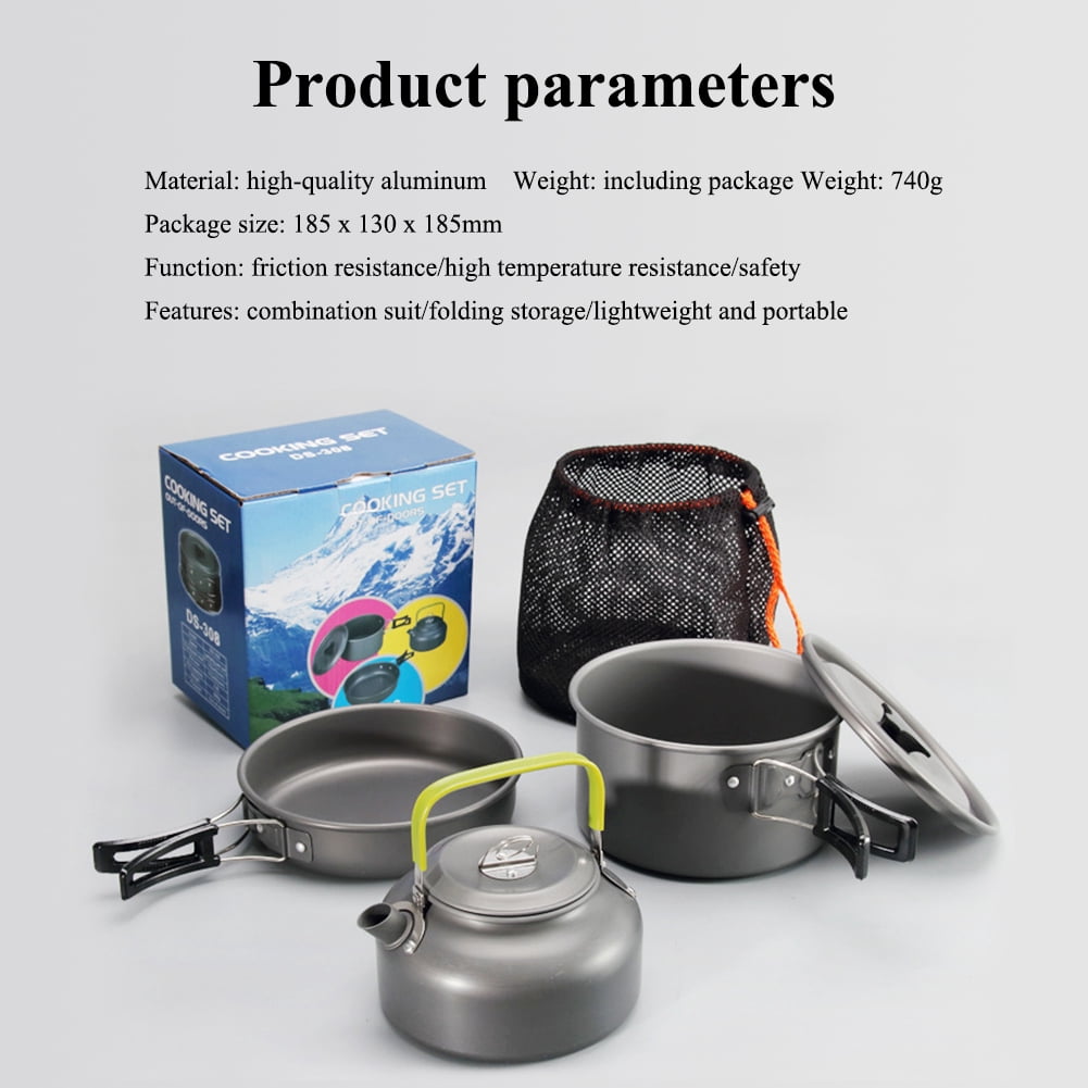 2-3 Person Pot Teapot Combination Set Non-stick Lightweight Pan Cauldron Portable Outdoor Cookware For Hiking