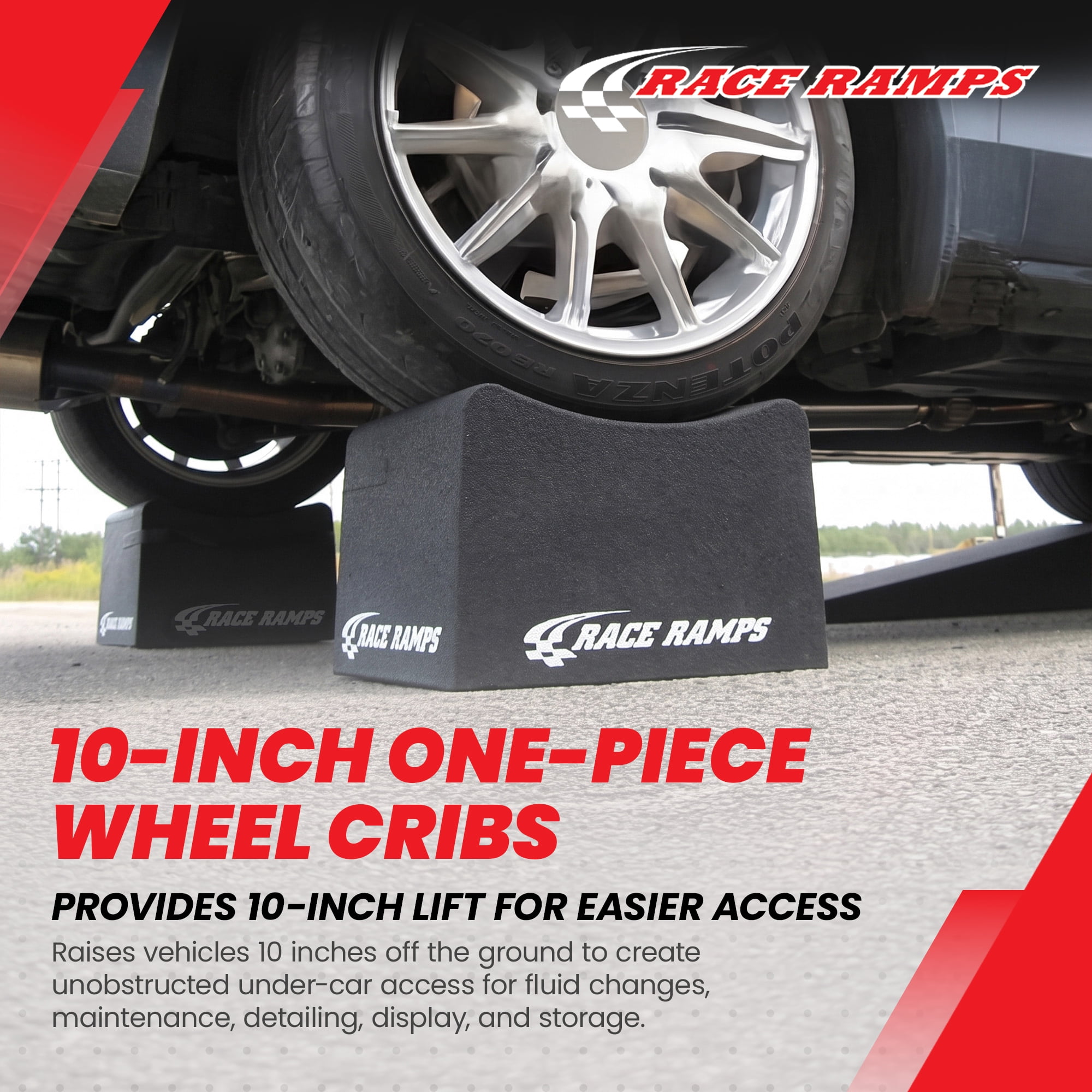 Race Ramps 10 Inch Wheel Cribs for Car Maintenance and Display, RR-WC-10, Black