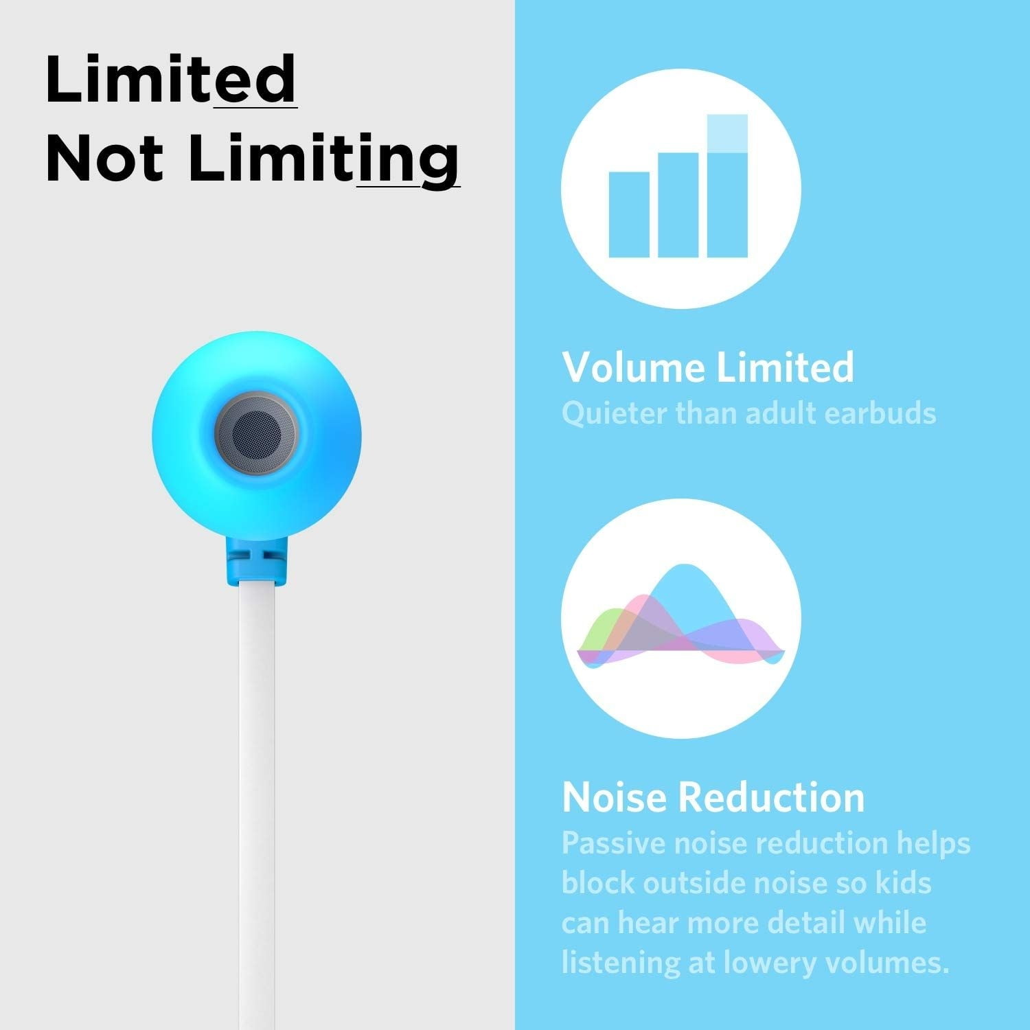 LilGadgets BestBuds Volume Limited, Wired in-Ear Earbuds Includes Microphone, Travel Case School Blue