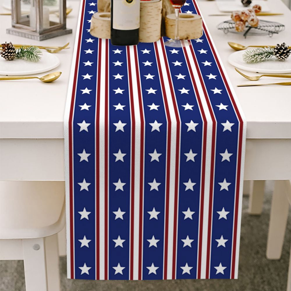 Artwork Store Independence Day Cotton Linen Table Runner Dresser Scarves,July 4th USA Flag Day Theme Stars Table Runners for Dinning Table,Farmhouse Kitchen Decor,Holiday Dinner Decoration-13x70 Inch 
