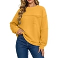 thumbnail image 5 of Womens Sweatshirt with with Front Chest Pocket,Crew Neck Long Sleeve Pullover,Casual Solid Color Loose Fit Tops for Traveling, 5 of 6