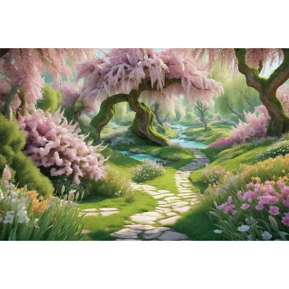 Fairy Spring Cherry Blossom Backdrop Birthday ration Photography Background Gard Forest Tree Pathway Photo Props