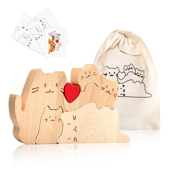 Wooden Cat Family Puzzles, Personalized Hugging Cat Theme Art Puzzle with Diy Gifts, Custom Puzzle Home Table Decor for Dad Mom Couple(Style2)