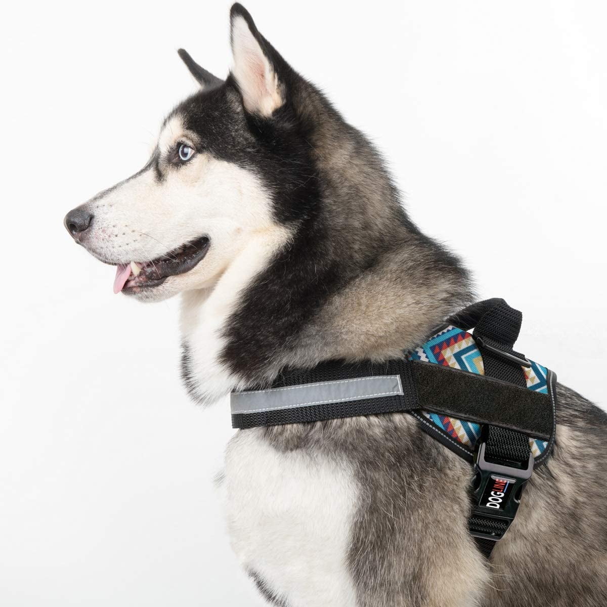 DogLine - Dog Harness, Reflective No-Pull Adjustable Pet Vest with Handle for Walking, Training, Service and Outdoors - Breathable No - Choke Room for Patches( Aztec Design: Girth 18" - 25")