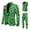 Green, variant on St Patrick's Day Print Three Piece Formal Suit Jacket Vest Trousers Shamrock Design Blazer Pants Tie Green Irish St. Paddys Holiday Party