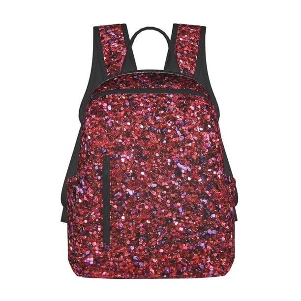 Disketp Red Glitter Mochila Ligera e Impermeable, Mochila de Día Resistente para Viajes, Senderismo y Uso Diario para Hombre y Mujer