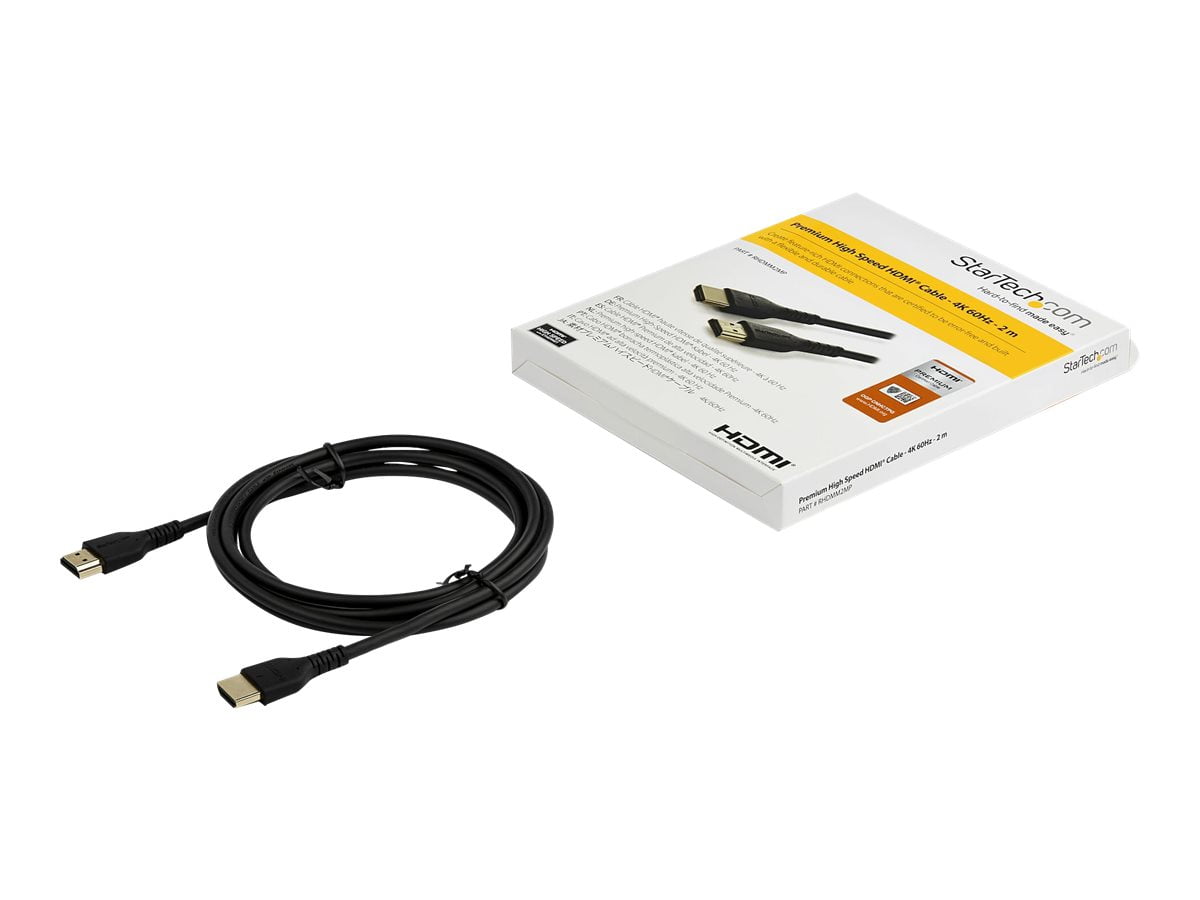 Startech.com 6ft (2m) Premium Certified Hdmi 2.0 Cable With Ethernet, Durable/rugged High Speed Hdmi Cable, Uhd 4k 60hz Hdr10, Tpe, Hdmi Cord For Ultra Hd Monitors, Tvs & Displays - Heavy Duty Hdmi