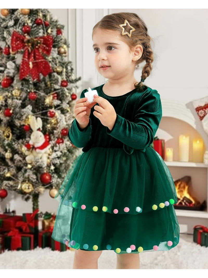 newborn christmas dress girl Baby girl Christmas dress, first Christmas dress, size 9 12 18 months, fluffy green emerald dress for girls, cute Baby Christmas outfit
