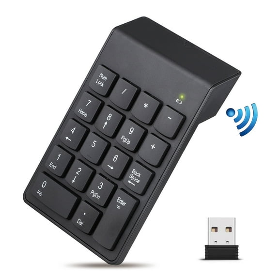 Wireless Number Pad, DISEN Portable USB 2.4GHz 18-Key Financial Accounting Numeric Keypad Keyboard Extensions for Data Entry in Excel for Laptop, PC, Desktop, Surface Pro, Notebook, etc