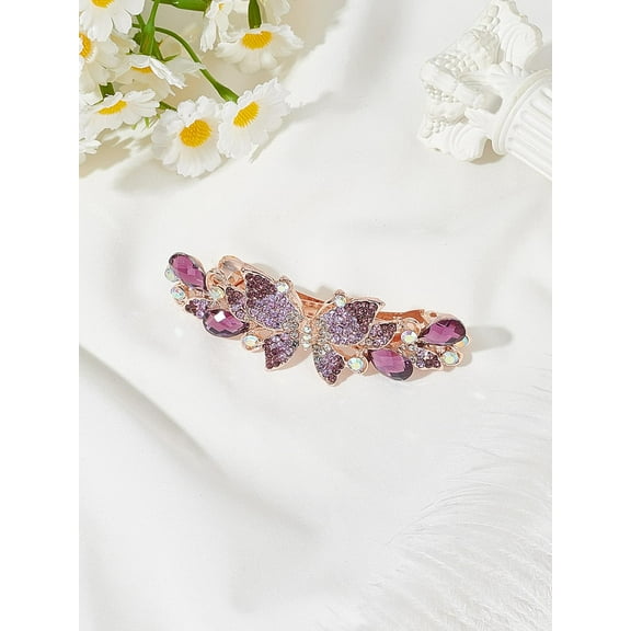 1Pcs Butterflies Hair Clips Alloy Rhinestone Classic Barrettes Amethyst Elegant Hair Accessories for Women Styling and Makeup Home Salon Thick Thin Accessories 28.5x79.5x19mm