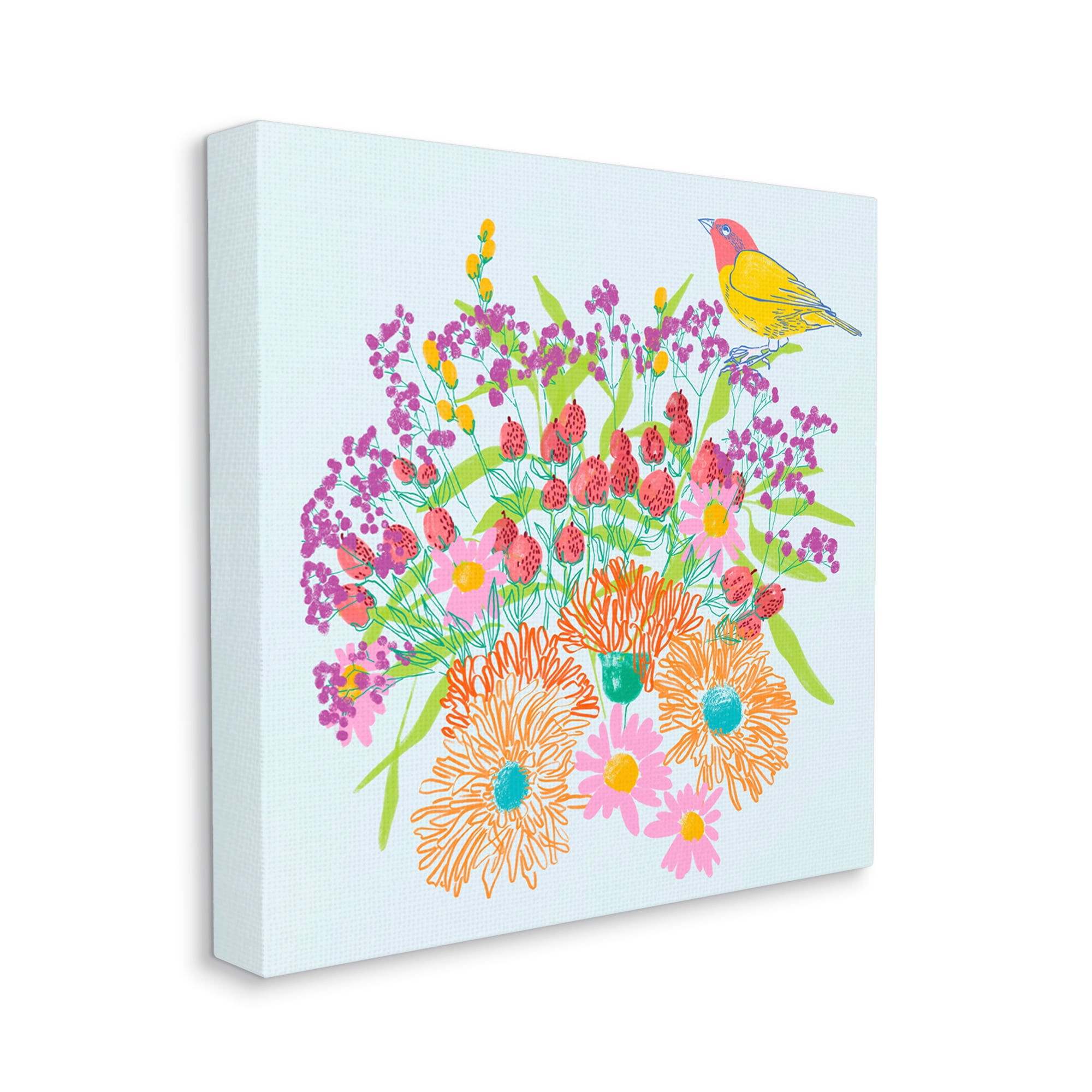 Stupell Industries Summer Bird & Florals Botanical & Floral Painting Gallery Wrapped Canvas Art Print Wall Art, 30 x 30