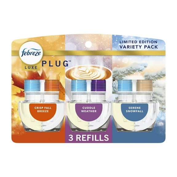 Febreze Plug In Air Freshener, Odor-Fighting Scented Oil Refill, Premium Holiday Mix, 3 Refill