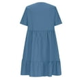 thumbnail image 6 of Summer Dresses for Women Plus Size V-Neck Short Dress Summer Fashion Solid Color Short Sleeve Above Knee Ruffle Dress Women's Size M Blue Loose-Fit Casual Swing Dress, 6 of 9