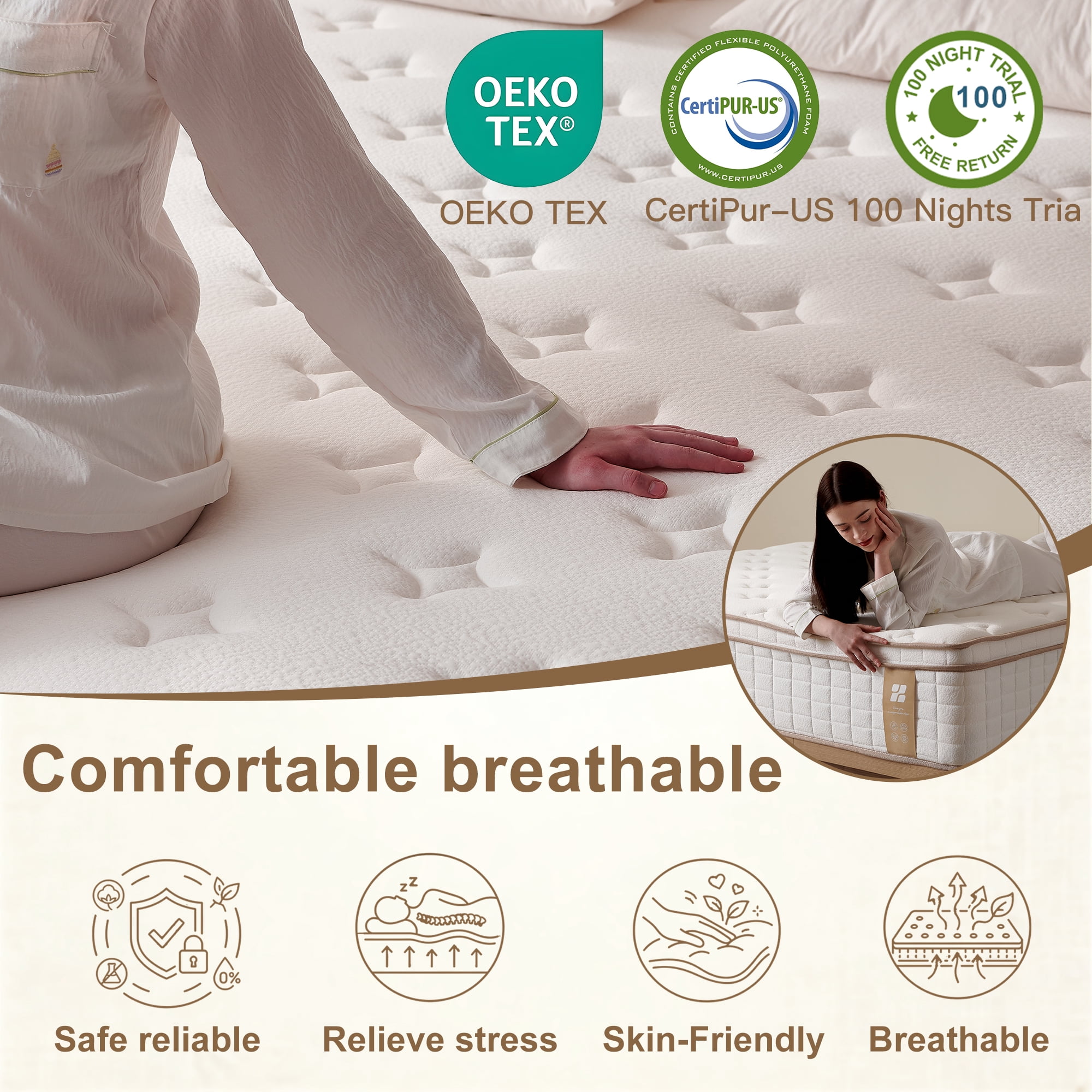 Actoroom 14 inch Full Size Mattress, Memory Foam Hybrid Mattress in a Box for Back Sleepers, Medium Firm, Pressure Relief, White