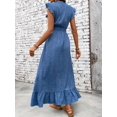 thumbnail image 2 of Blue Casual Wrap Waist-Cinched Women Maxi Dress With Ruffle Sleeves And Hem, 2 of 7