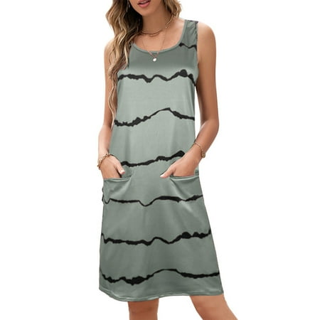 

Capreze Plus Size Striped Nightgown Women Sleeveless Pajama Dress Soft Sleepdress Short Nightshirt Tank Nightdress Sleeveless Sleepwear Size S-5XL