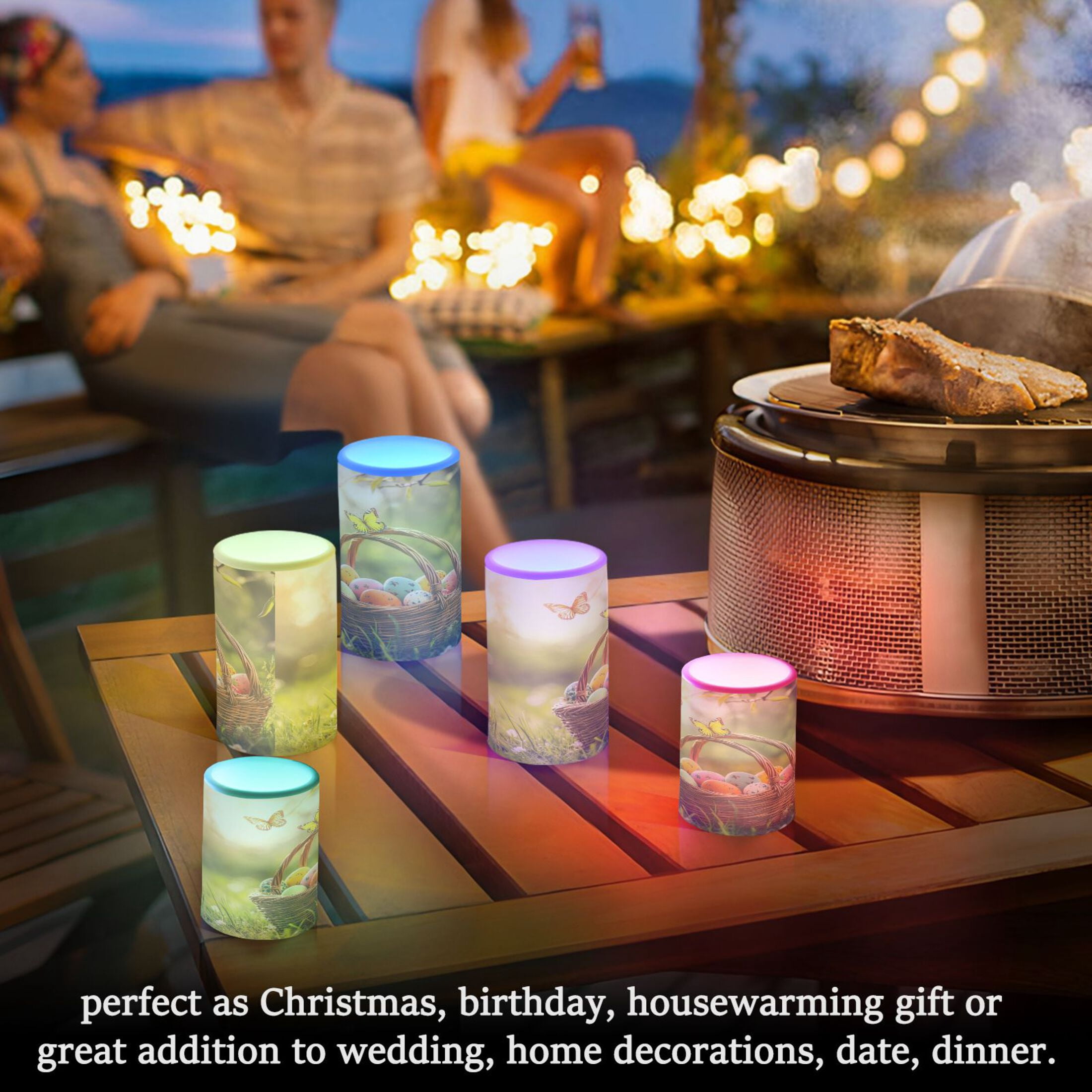 2 PCS Flameless Candles with Remote Timer LED Battery Operated Flickering Candle Light for Wedding Table Home Decoration Gifts Easter Basket with Colorful Eggs