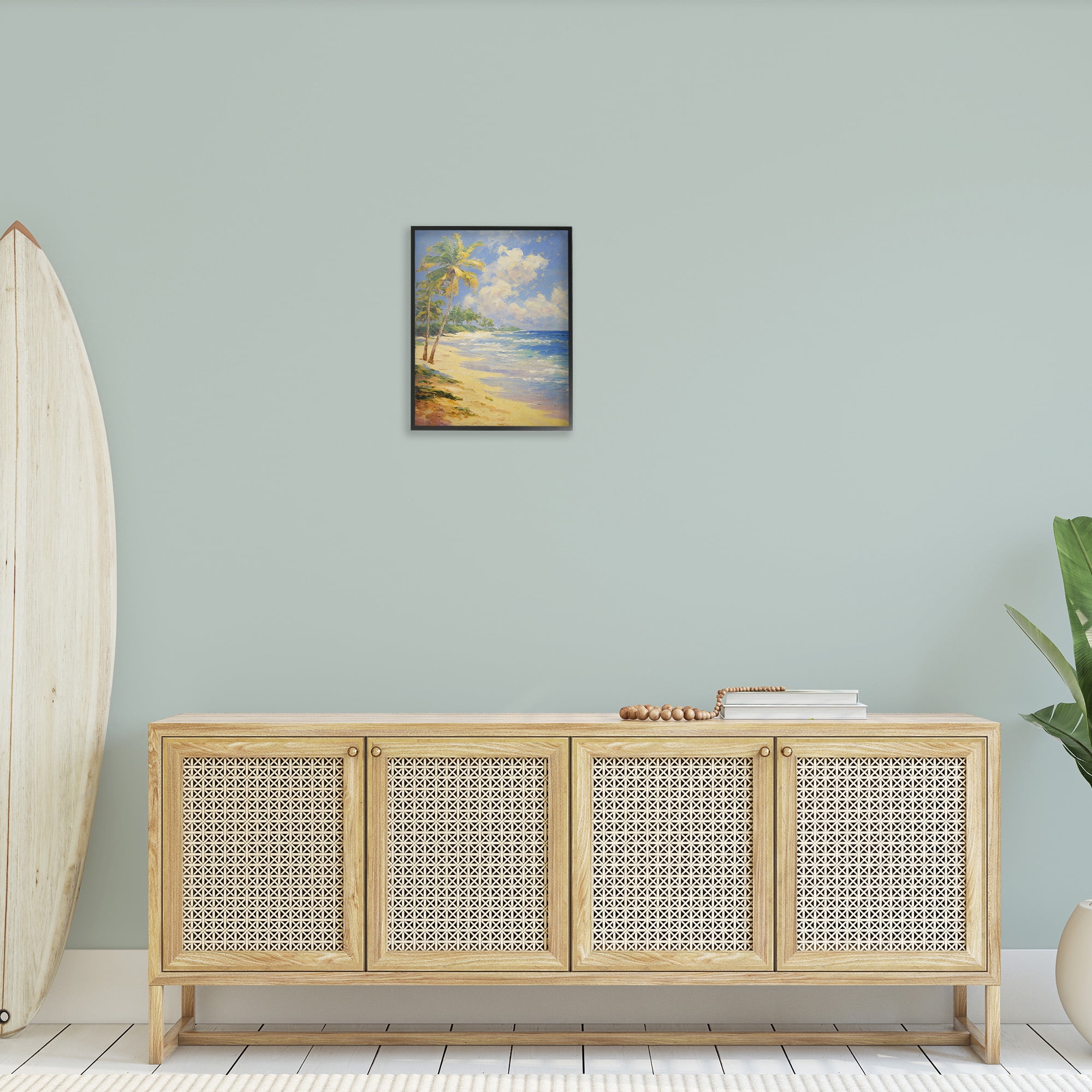 Stupell Industries Sunlit Shore Scenery Landscape Painting Black Framed Art Print Wall Art, 16 x 20
