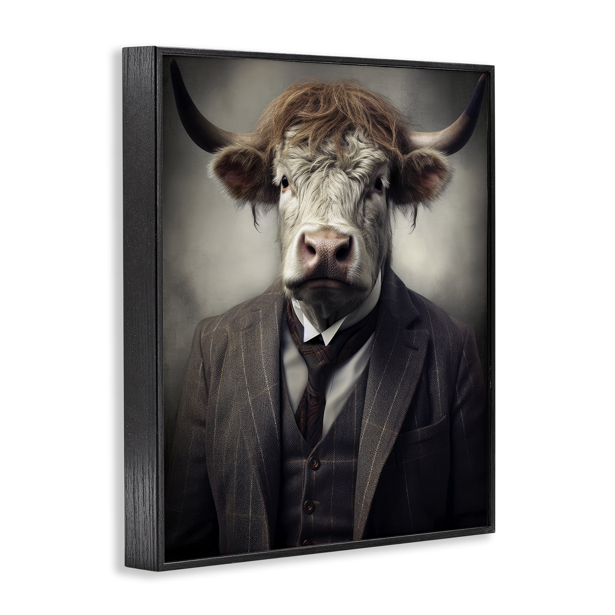 Stupell Industries Sophisticated Bull Portrait Black Framed Giclee Art, design by Ray Powers
