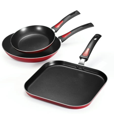 Tramontina Everyday Non-Stick Red Fry Pan & Griddle Set, 3