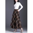 thumbnail image 2 of Falda larga clásico de mezcla de lana de cintura alta a cuadros con bolsillo para mujer Caqui M Caqui M Xishao ropa, 2 of 2