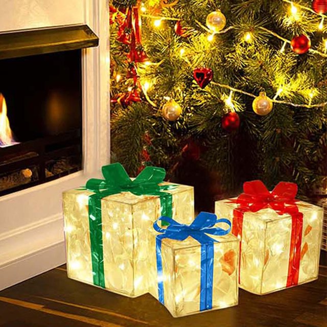 Cajas de regalo Perfecl Cajas iluminadas con luz LED de Navidad decorativa transparente para cumpleaños al aire libre patio de Halloween