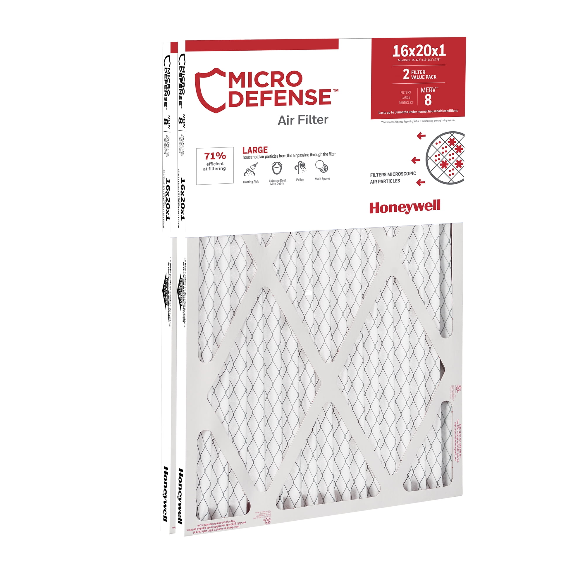 Honeywell 16x20x1 Air Filter Standard Efficiency, 2PK