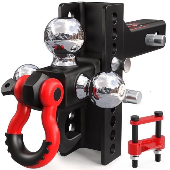 TYT Adjustable Multi Ball Trailer Hitch With Swivel Shackle And Tow Hook,1-7/8" & 2" &2-5/16" Ball,Fits 2 Inch Receiver,10000lbs