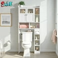 thumbnail image 3 of Tcbosik 70" Tall Over-the-Toilet Cabinet with 2 Doors, 1 Drawer and Side Open Storage, Adjustable Interior Shelf, Vertical Stripe Design, White Bathroom Space Saver, 3 of 10