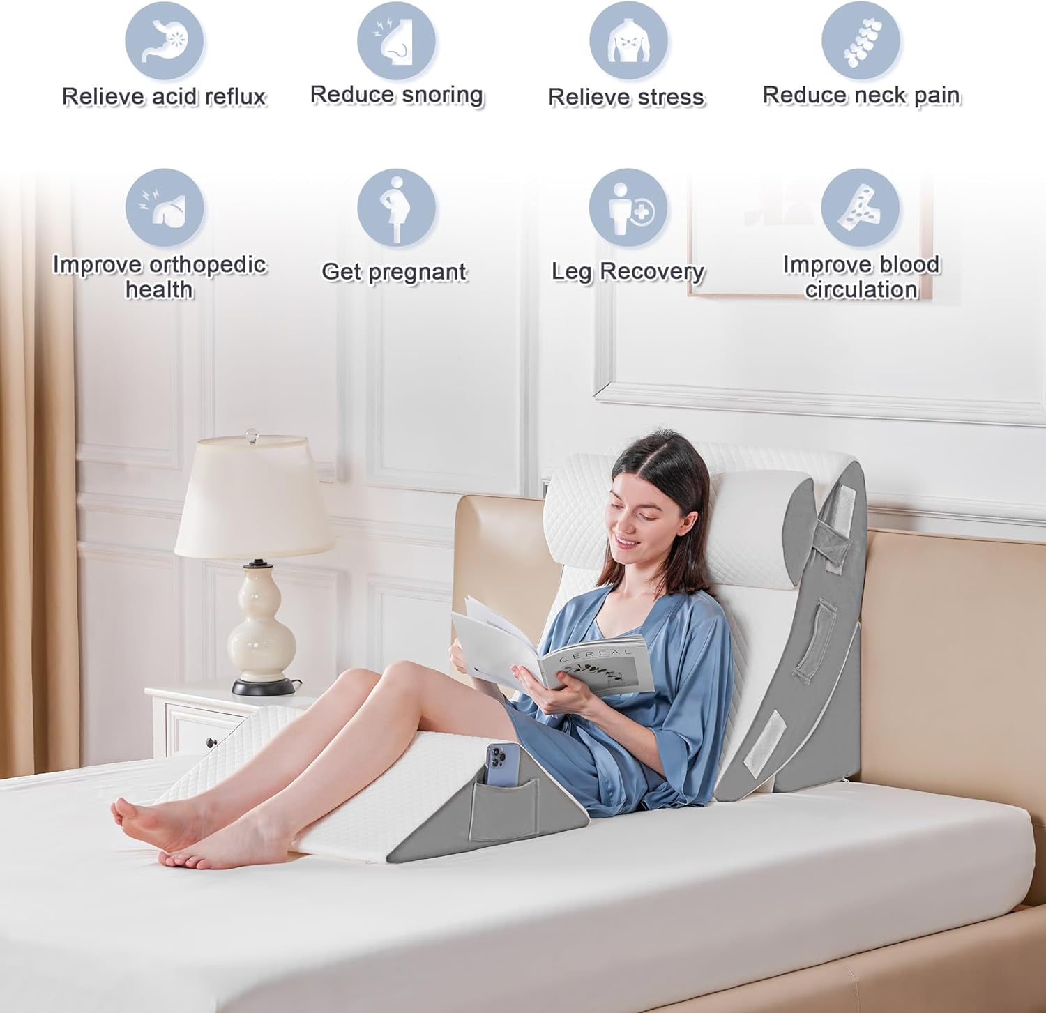4PCS Orthopedic Bed Wedge Pillow Set for Sleeping, Post Surgery Foam Pillow for Body, Back and Leg Pain Relief, Triangle Adjustable Support Pillow - Acid Reflux, Anti Snoring & GERD Sleeping