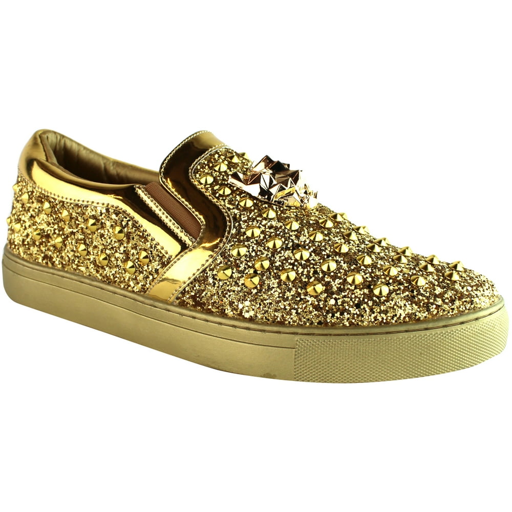 Faranzi - Faranzi Men's Fashion Leather Slip On Low Sneakers Studs Gold ...