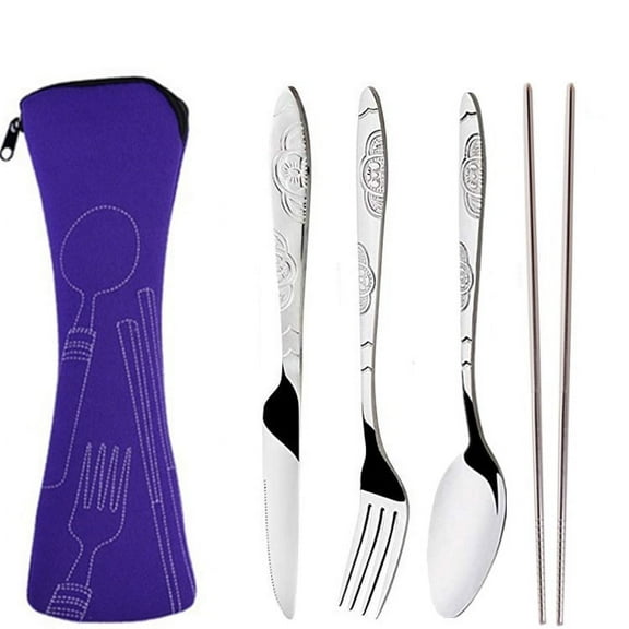 Nvzi -b Portable stainless steel tableware Travel Cutlery Set for to Go Anywhere,Purple